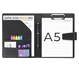 Agoer Schreibmappe A5 Klemmbrettmappe, Leder Konferenzmappe DIN-A5 mit Magnetverschluss, Schreibbrett Klemmbrett inklusive A5 Notizblock und Stift - Schwarz