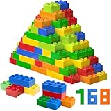 Cabeeskii Große Bausteine, 168 Teile Steine in 6 Farben und 2 Maße, kompatibel mit Duplo und Allen führenden Marke, ideales Spielzeug für Kinder ab 3 Jahre