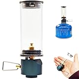 Gaslaterne, traumhafte Kerzenlampen-Gaslaterne mit hitzebeständigem Glas, Gaslampe mit einstellbarem Ventil, Gaslicht zum Campen und Wandern, Gaslaterne