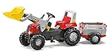 Rolly Toys 811397 rollyJunior RT | Traktor mit Frontlader | Lader und Anhänger rollyFarm Trailer | Flüsterreifen u Sitzverstellung | Motorhaube öffenbar | ab 3 Jahren | Farbe rot/schwarz/grau