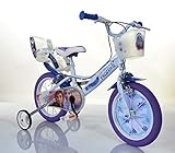 Frozen Kinderfahrrad Eiskönigin Mädchenfahrrad – 16 Zoll | TÜV geprüft | Original Disney Lizenz | Kinderrad mit Stützrädern, Puppensitz und Fahrradkorb - Das Anna und Elsa Fahrrad als Geschenk für Mädchen