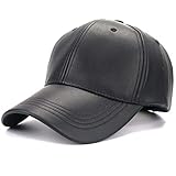 Kuyou Unisex Klassische PU Leder Baseball Cap Sports Outdoor Basecap Kappe (Schwarz)