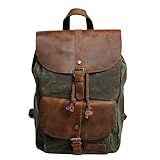 Neuleben Vintage Wasserdicht Rucksack Daypack aus Canvas Leder Damen Herren für Reise Outdoor Schule (Grün)
