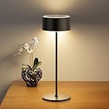 TYEE Tischlampe Kabellose LED Dimmbare Akku Tischleuchte, Wiederaufladbar Warme Lichtfarbe 2200-3000K Tischleuchte Für Innen und Aussen mit USB-C, Aluminium Tischlampe IP54 Wasserdichte, Schwarz