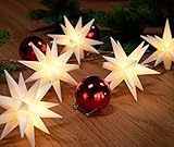 3D Leuchtstern Lichterkette mit 10 LED-Sternen, ca. 6,75m + Zuleitung, für Innenbereich und Außenbereich, warm-weiß beleuchtet, Timerfunktion (weiß, 10er Stern-Lichterkette (Netzstecker))