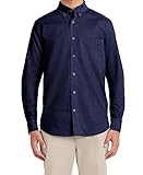 Nautica Herren Schuluniform Langarm Performance Oxford Shirt Hemd mit Button-Down-Kragen, Navy, Mittel