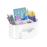 Osco Hochglanz-Kunststoff-Schreibtisch-Organizer mit Schublade | Schreibtisch-Organizer | Stifthalter | Make-up-Behälter | Bleistiftaufbewahrung | 6 Fächer | Kosmetik-Display | Schreibwaren-Caddy |