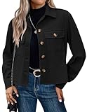 Hotouch Cordjacke Damen Langarm Button Down Boucle Jacke mit Taschen Herbst Winter Casaul Jacket Kurze Cord Jacke Schwarz XL