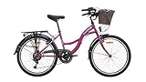LUCHS 26" Zoll Feline Hollandrad MIT RATTANKORB – Hollandrad, Cityrad mit 21 Gängen Mädchenfahrrad, Mädchen, Damen, Damenfahrrad, Cityrad, Holland 41cm Rahmenhöhe // Fuchsia (Lila)