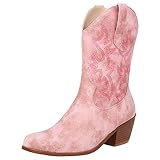 rismart Damen Cowboystiefel Western Stiefel Mitte Kalb Gestickt Cowgirl Schuhe Rosa,38