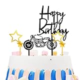 Liitata 4 Stücke Tortendeko Cake Topper Acryl Motorrad Tortenaufsatz Happy Birthday Kuchen Topper Glitter Stern Geburtstagstorte Deko für Mann Junge Geburtstagsfeier