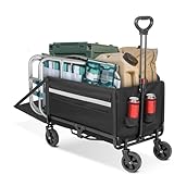Bollerwagen faltbar 120L+ Bis 150KG Strandwagen Klappbar mit Heckklappe Regenschutz,Becherhalter, Reflektorstreifen, Faltbarer Bollerwagen Für Hunde,Einkaufen,Camping,Strand,Transport,Outdoor
