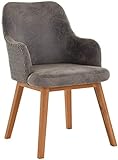 korb.outlet Polstersessel Stone Loomsessel Esszimmerstuhl mit Armlehnen Gepolsterter Sessel Holzbeine aus Loom (Grau)