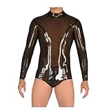 VIYOLI Latex-Kleidung, transparenter schwarzer Latex-Catsuit, handgefertigter Badeanzug aus Gummi mit Reißverschluss auf der Rückseite für Männer, Schwarz, 3XL