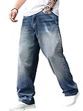 JMIERR Jeans Herren Baggy Weite Jeans Hose Herren Stretch Vintage Y2K Hip Hop Denim Hosen Loose Fit Streetwear Freizeithosen, Segelblau L