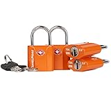 TSA-Schlösser mit Schlüssel | TSA-Kofferschloss mit Schlüssel | Gepäckschlösser für Flugreisen | Schlösser für Koffer, Rucksäcke, Gepäck, Schließfächer | 4er-Pack, Orange