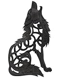 Wolf Holzbild FENRIS 35 cm Vikings Wandrelief Schwarz Handarbeit Holz (schwarz (rechts schauend))
