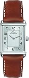 Michel Herbelin Herrenarmbanduhr, Art Deco, analoge Quarzuhr mit grauem Ziffernblatt und braunem Lederarmband