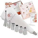 Wenburg Spritzbeutel Set Premium I 7 Große Spritztüllen - Baumwolle Spritztüte 35 cm - Adapter I Professionelle Edelstahl Aufsätze für Kuchen, Torten, Keksen-Dekoration. Geschenk-Edition