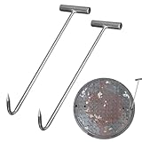 Vmxlso 2 Stück T-Haken Kanaldeckelheber - 30cm Schachtdeckelheber aus Edelstahl, Gullideckel Hebewerkzeug, Silber Schwer für Aufhängen von Schweren