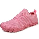 Barfußschuhe Damen Herren Breite Barfuss Schuhe Laufschuhe Zero-Drop Sohlen Zehenschuhe Traillaufschuhe Leichte Atmungsaktiv Fitnessschuhe Komfort rutschfest Straßenlaufschuhe Unisex(Rosa 38EU)