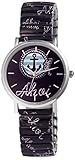 Excellanc Damen-Uhr Edelstahl Zugband Maritim Anker Print Analog Quarz 1700070 (blau)