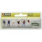 NOCH® Sitzende mit Einer Bank, 6 Figuren in 1:87 (H0) handbemalt für Bahnsteig-Dioramen, perfekt für Modellbahnanlagen und DIY