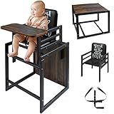 VILHA Premium Kinder Kombi-Hochstuhl, 2-in-1 Babystuhl aus Holz, der Praktische Hochstuhl Klappbar kann sich in Stuhl und Tisch verwandeln, Babyhochstuhl ab 6 Monaten bis 5 Jahre (Antrazit)