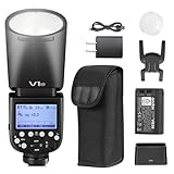 Godox V1 Blitz-Set für Nikon-Kamera, GODOX V1-N Pro, 2,4 G, HSS, TTL, Rundkopf-Speedlite mit Diffusor, abnehmbarem Sub-Blitz, Modellierlampe, Typ-C-Aufladung, 1,3 s Wiederholungszeit (V1-N)