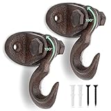 Glaskönig - 2x Rustikale Wandhaken-beweglicher Deckenhaken aus Gusseisen im Landhaus Design-Kleiderhaken antik Garderobenhaken-inklusive Befestigungsmaterial (Haken beweglich-Gusseisen, Antik Braun)
