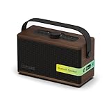 Pure Classic Aura Bluetooth-Lautsprecher 40 Watt, 30h Akku, Licht, USB-C, AUX, IPX2, 2-Wege-Sound, EQ-Modi – Kaffeebraun mit Walnuss, Retro-Design für zuhause
