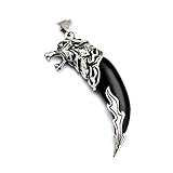 Schwarze Drachenkette für Herren, Wikinger-Anhänger, Wolfszahn Halsanhänger mit Halskette,Drachen Kette - Wikinger Schmuck für Männer， hochwertiger Halsschmuck, Schmuck neuestes Modell, Zahn, Wolf für