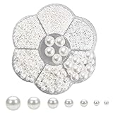 Weiße Kunstperlen - 1150 Stück Runde Perlen, 3/4/5/6/8/10/12mm, DIY Craft Set für Halsketten, Armbänder, Ohrringe und Ringe