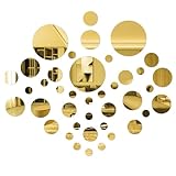 TAIANJI Selbstklebender Runde Spiegel, 40 Stück Kreis Spiegelfliesen Acrylspiegel Dekorative Wandspiegel für DIY Wanddekoration Wohnzimmer Schlafzimmer Reflexion (Gold)