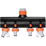 4-Wege-Verteiler Wasser, 3/4 Zoll und 1/2 Zoll Gewinde Wasserhahn Wasserverteiler mit Adapter Wasserdurchfluss regulier zu 4 Geräte-individuellem Absperrhähnen für Gartenbewässerung, Küche, Waschen