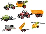 ISO TRADE Farm Set 6 landwirtschaftliche Maschinen Spielzeug Kinder Traktoren Anhänger