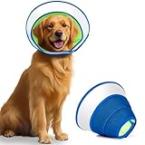 Halskrause Hund Weich, Hundekragen Leckschutz mit PVC, Schutzhalsband Katze, Kegelhalsbänder, Verstellbar Genesungshalsband, Leicht Halskrausen für Hunde, Haustier Elisabethanischer, Grün & Blau, L