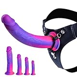 Fantasy Small Big Strap on Dildo Set (15cm,18cm, 21cm,25 cm), realistischer tragbarer Silikondildo, Analdildo und Saugnapf-Lesbenspielzeug, violetter Anfängerdildo umschnall-dildos für weibliche