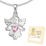 Clever Schmuck Taufkettchen Mädchen Halskette Engel 16 mm Zirkonia Herz Rosa auf Kleid und Kette Erbs 40 cm 925 Sterling Silber im Etui rosa