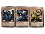 YuGiOh! 3 Egyptian God Set TN19 Obelisk EN007 - Slifer EN008 - Ra EN009 - ENGLISCH + 10 Arkero-G Soft Sleeves