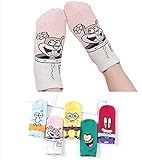 EPRHAN 5 Paar Socken im Cartoon-Stil, weibliche süße Baumwollsocken, Cartoon-Charakter-Tierbootsocken(Spongebob)