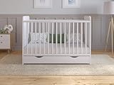Love For Sleep Babybett Beistellbett 120x60 cm mit Schublade & Matratze - Kinderbett Baby Bett Holz Weiß, Babybett Komplett Set - Kinderbett Babybett Mitwachsend Gitterbett