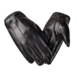 GWAWG Mens Leather Gloves,Driving Gloves,Touch Screen Winter Gloves with Inner Fleece Black Faux Leather Mittens for Cold weather Outdoor Driving (thick, one size)