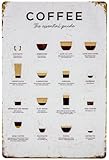 30 x 20 cm wetterfestes KAFFEE Café Blechschild, Spezialitäten Rezept, Deko Übersicht Wandschild, Küchenschild, Kaffeehaus Kultur