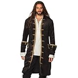 Boland - Piratenjacke für Herren, schwarz-gold, Mantel für Männer, Seeräuber, Freibeuter, Kostüm, Karneval, Mottoparty