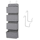 MaidMAX Hängeorganizer Starsglowing mit 4 Taschen, faltbares Hängeregal mit 2 Haken für Handtücher Windeln Spielzeug im Kinderzimmer Schrank, über Tür oder Wandmontage – Grau