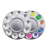 2Pcs 10 Wells Palette Malen, Aluminium Öl Palette Mischpalette für Ölfarben Runde Farbwanne Paletten für Professionelle Kunst