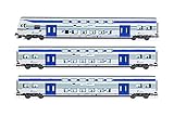 FS Trenitalia Vivalto-Passagierwagen, 3 Stück, 1 x Steuerwagen mit Führerstand, 2 x Zwischenwagen, in Vivalto-Lackierung, Grün/Blau/Weiß