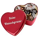Edle Pralinen Dose in Herzform mit Individueller Gravur mit Füllung I Herzdose mit 6 leckeren Pralinen I Helle und Dunkle Schokolade mit Nougat Füllung I Tolle Geschenkidee für Sie und Ihn
