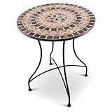 Raburg Mosaiktisch, 60 cm Ø, runder Gartentisch mit Mosaikmuster, Balkon- und Terrassentisch, mediterranes Flair, liebevolle Handarbeit, Mayla, Schwarz-Grau-Orange
